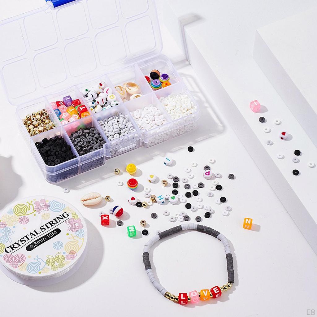 10 Grid Clay Beads Kit , with Letter Beads, Elastic Cord for Jewelry Making Earring