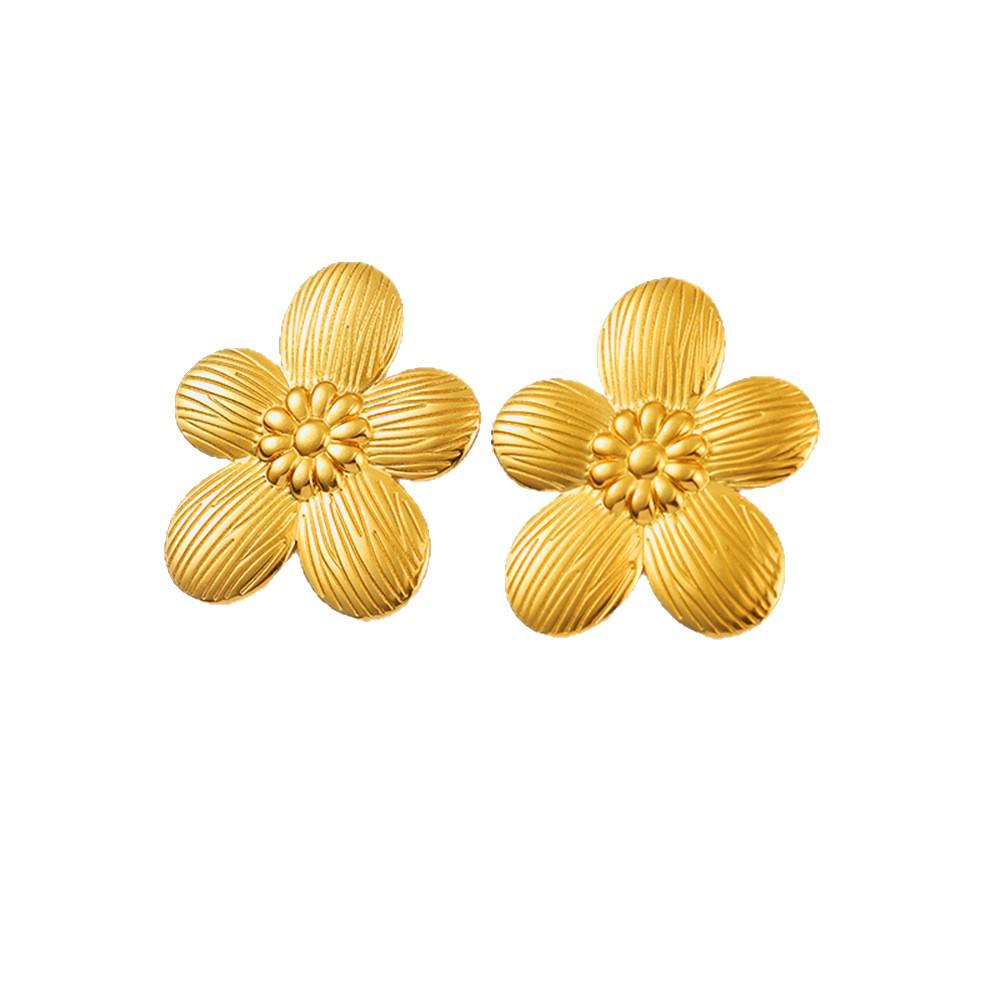 Stainless Steel Petal Earrings: Fashionable Non-fading Light Luxury Flower Dangles In New Chinese Style for Women