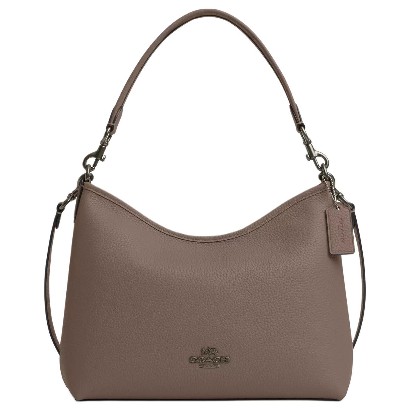 

Coach Laurel 31 Logo Zip Closure Pebble Leather Tote Crossbody Shoulder Bag Large Women bags Dark-Stone CR148-QBCBD Basic Set (Bag+Dust Bag)
