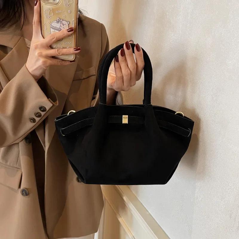 Vintage Faux Suede Women's Small Tote Bag Fashi Design Ladies Shoulder Crossbody Bags Retro Matte Female Purses and Handbags