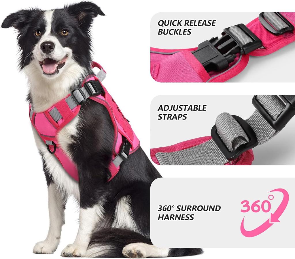 Tactical Dog Harness: Heavy-Duty 1000D Nylon No-Pull Control with Front Leash - Reflective Safety Vest for Large Dogs with Top