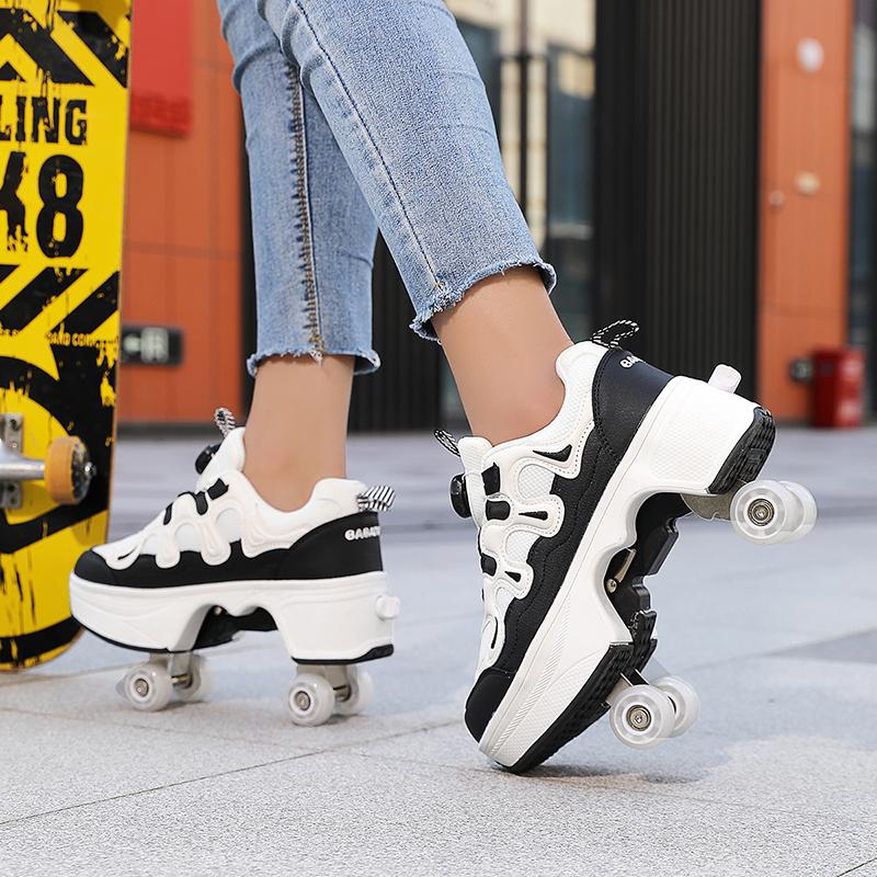 Children/Teenagers /Boys/Girls Shapeshifting Shoes Four-wheel Dual-use Roller Skates Double Row Walking Shoes Roller Skates
