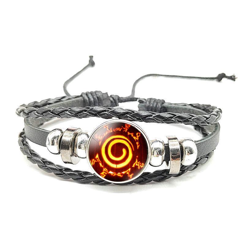 Naruto Mori Style Time Gem Multi-layer Black Leather Bracelet