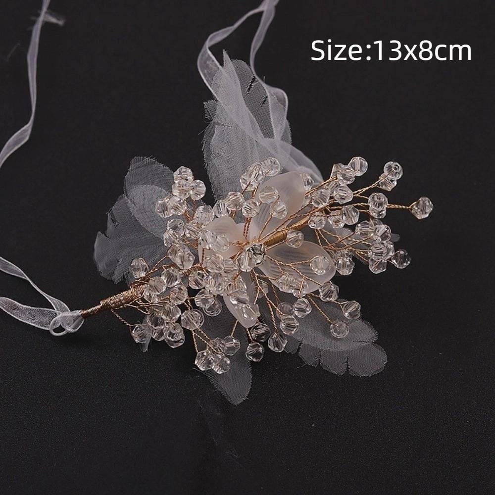 Photo Props Crystal Beads Bracelet Pearl Rhinestone Hand Flower  Wedding Party