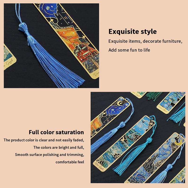1 Pc Retro Floral Painting Metal Bookmark Hollow Bronzing Bookmark With Tassel Stationery Gifts For Book Club Reader