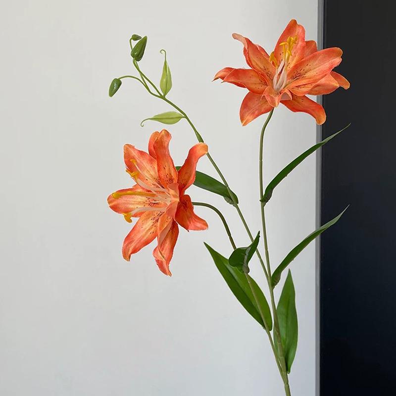 70cm Artificial Lily Flower with 2 Big Blooms Artificial Flowers for Wedding Home DIY Decor Elegant Floral Arrangements