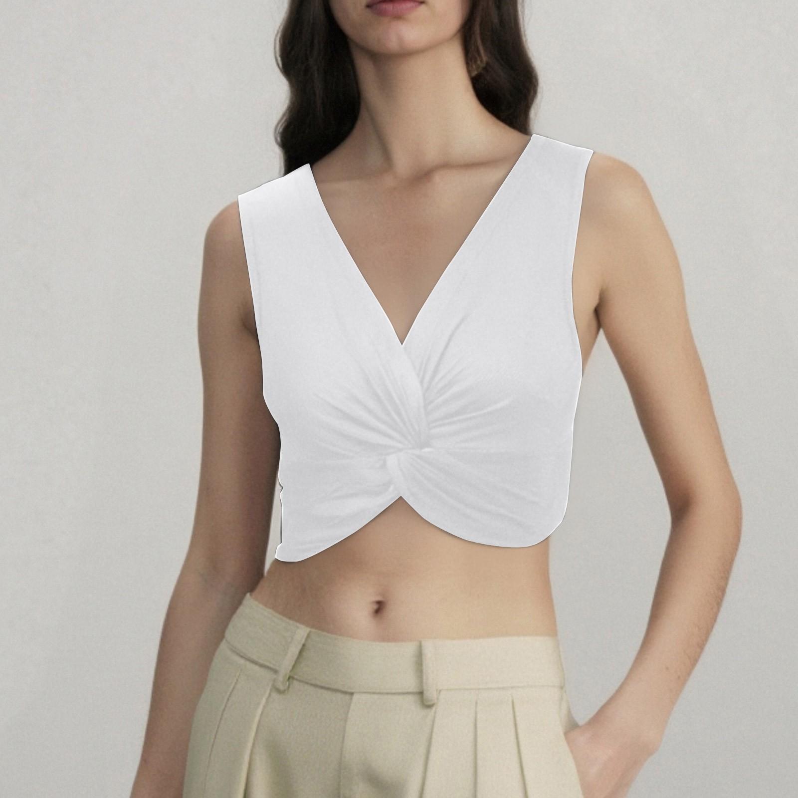 

Fashion Women s Slim Short Sleeveless Twisted Vest T-Shirt L білий