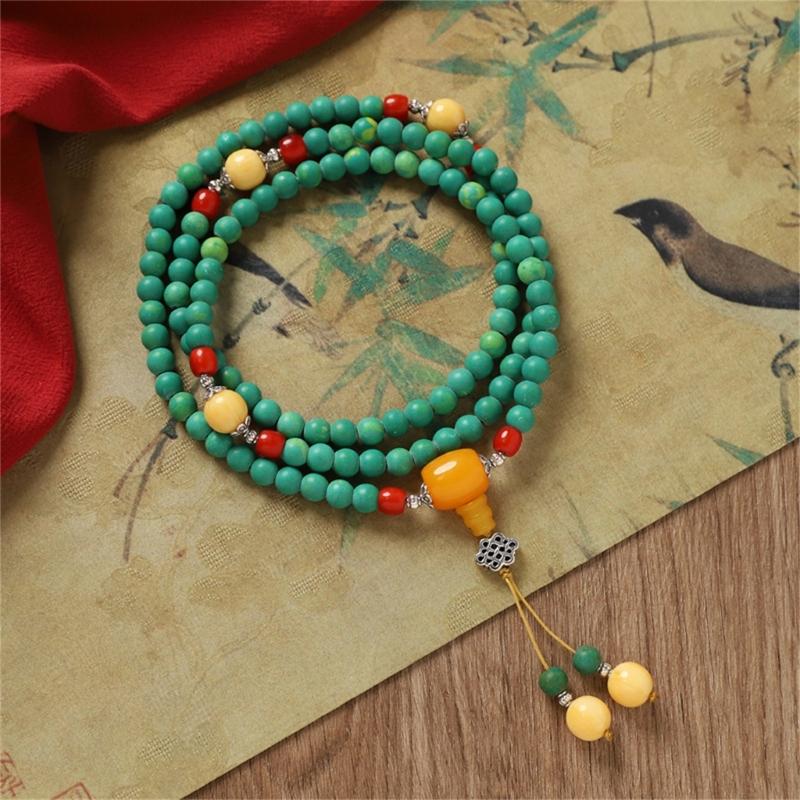 Handmade Turquoise Gemstones Prayer Beads Necklace With 8mm Round Beads Unisex Stone Wristband Cultural Spiritual Gift