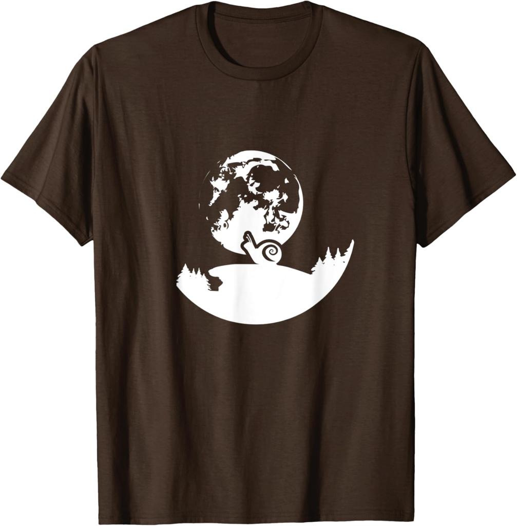 Snail Moon Snail Climbing Nightscape Graphic TShirt Casual Cotton Crewneck Tee For Men
