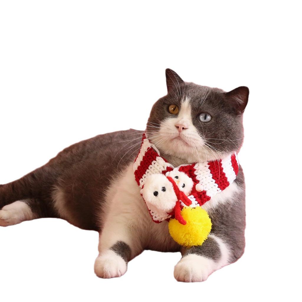 Pet Yarn Christmas Scarf Striped Ball Christmas Tree Snowman Reindeer Cartoon Hat Accessories Dog Scarf Puppy Accessories