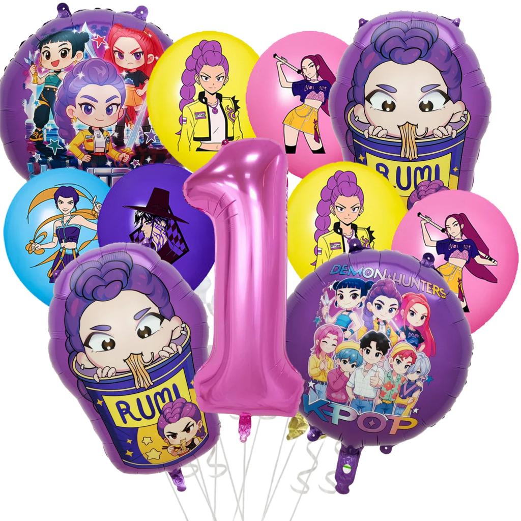 1 sett Kpop Demon Hunters Tema Aluminiumsfolie Lateksballong Barnebursdagsdekorasjon Anime Kpop Anime Festartikler Gaver