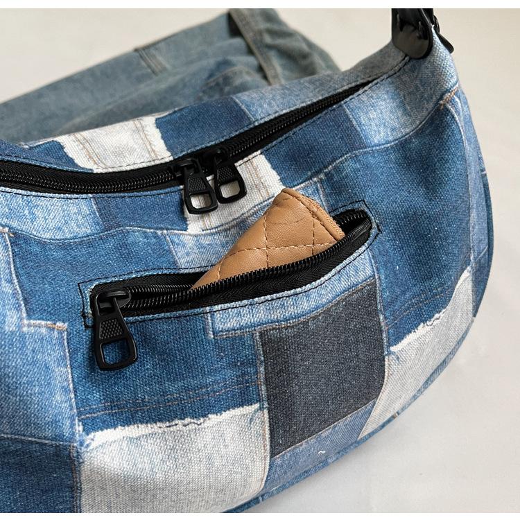 Neue lässige Jeanstasche, modische, vielseitige, karierte Umhängetasche mit großem Fassungsvermögen, trendige, coole, personalisierte Reise-Umhängetasche für Damen