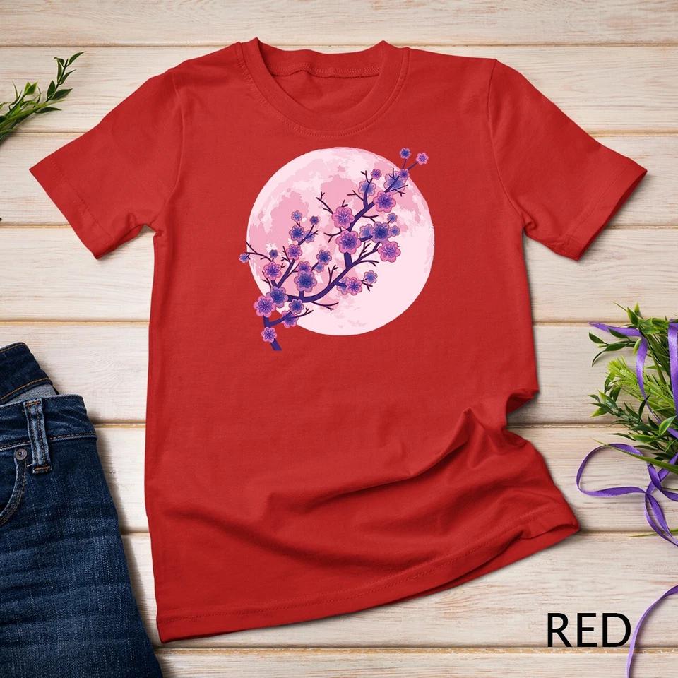 Japanese Aesthetic Pink Moon Cherry Blossom Sakura Flowers Unisex T-shirt 10 L