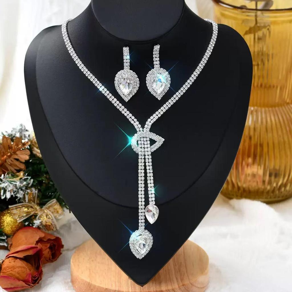 Elegantní mezikontinentální svatební souprava náhrdelníku a náušnic s kamínky