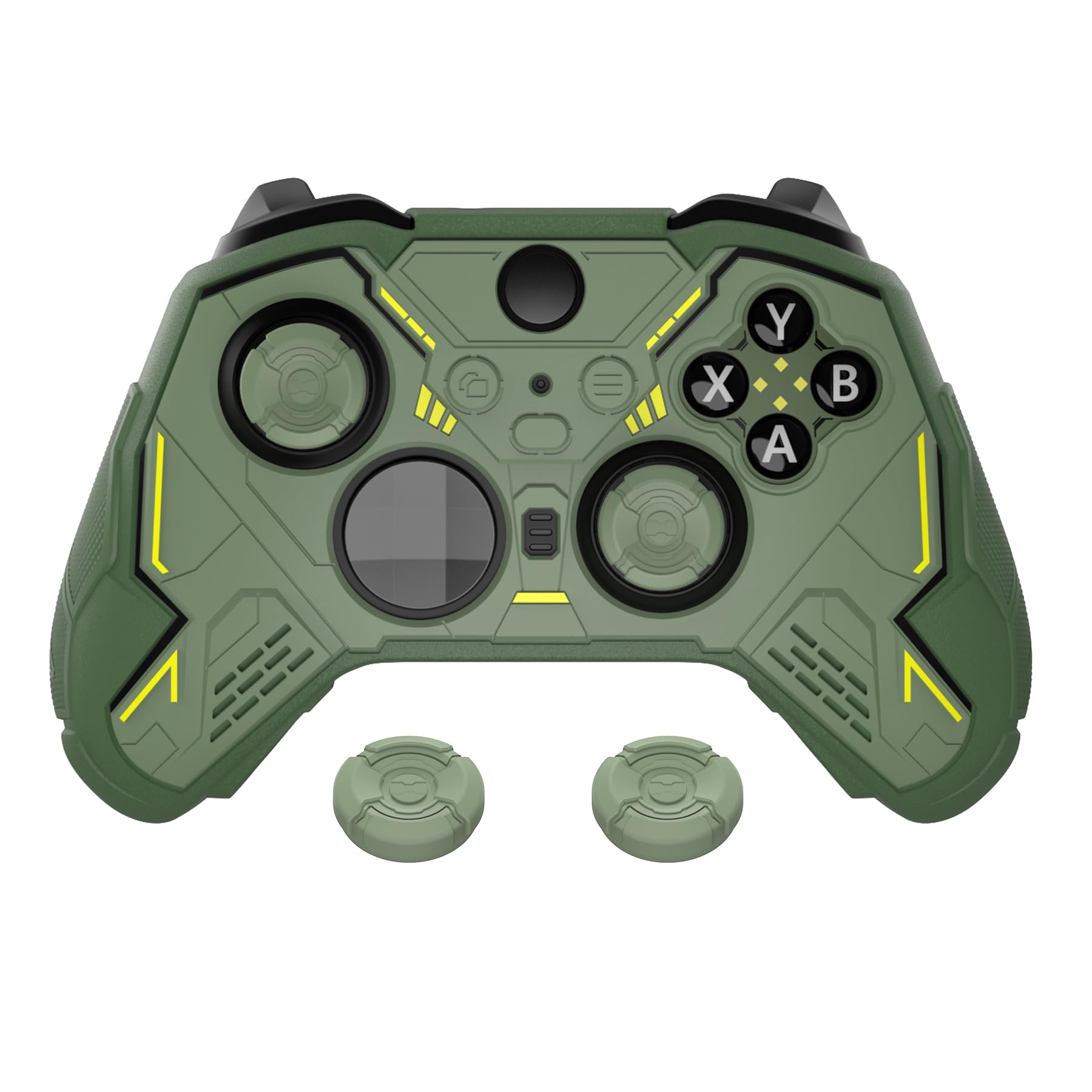 

PlayVital Stellar Mecha Silicone Protective Cover for Xbox Elite Series Grip Protector with 2 Thumb Grip Caps and Mechanical Green 2, Non-Slip