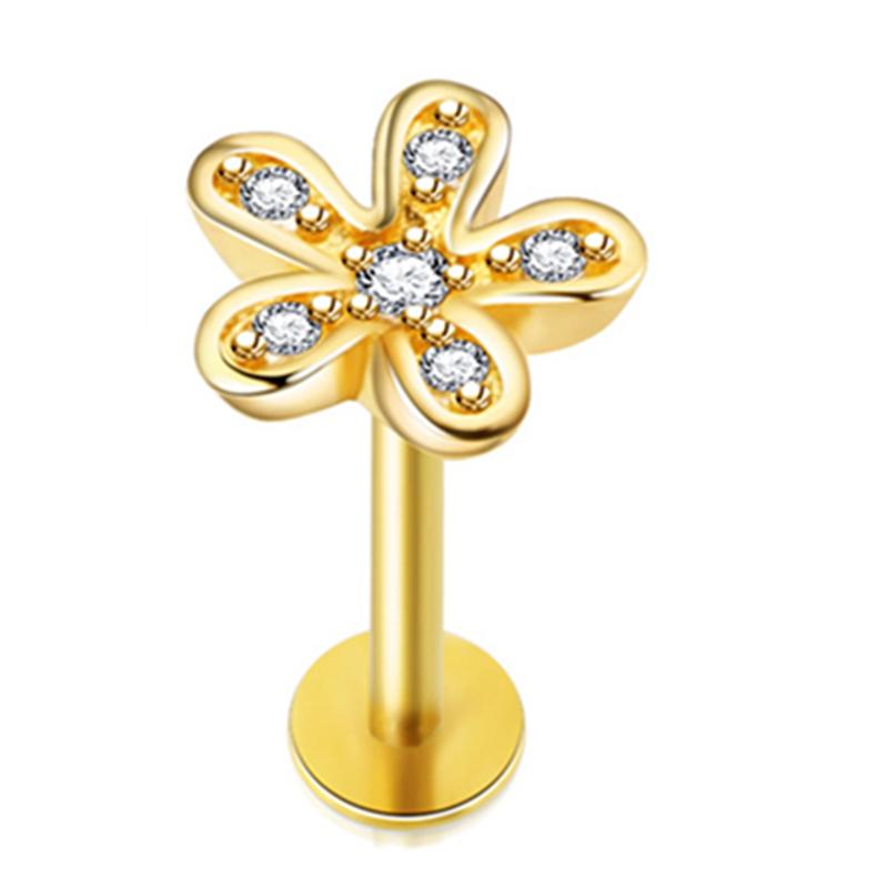 Crystal Flower Tragus Piercing Earring Flat 16G Cross Cartilage Piercing Stud Helix Jewelry Conch Rook Lobe Earring Labret Stud