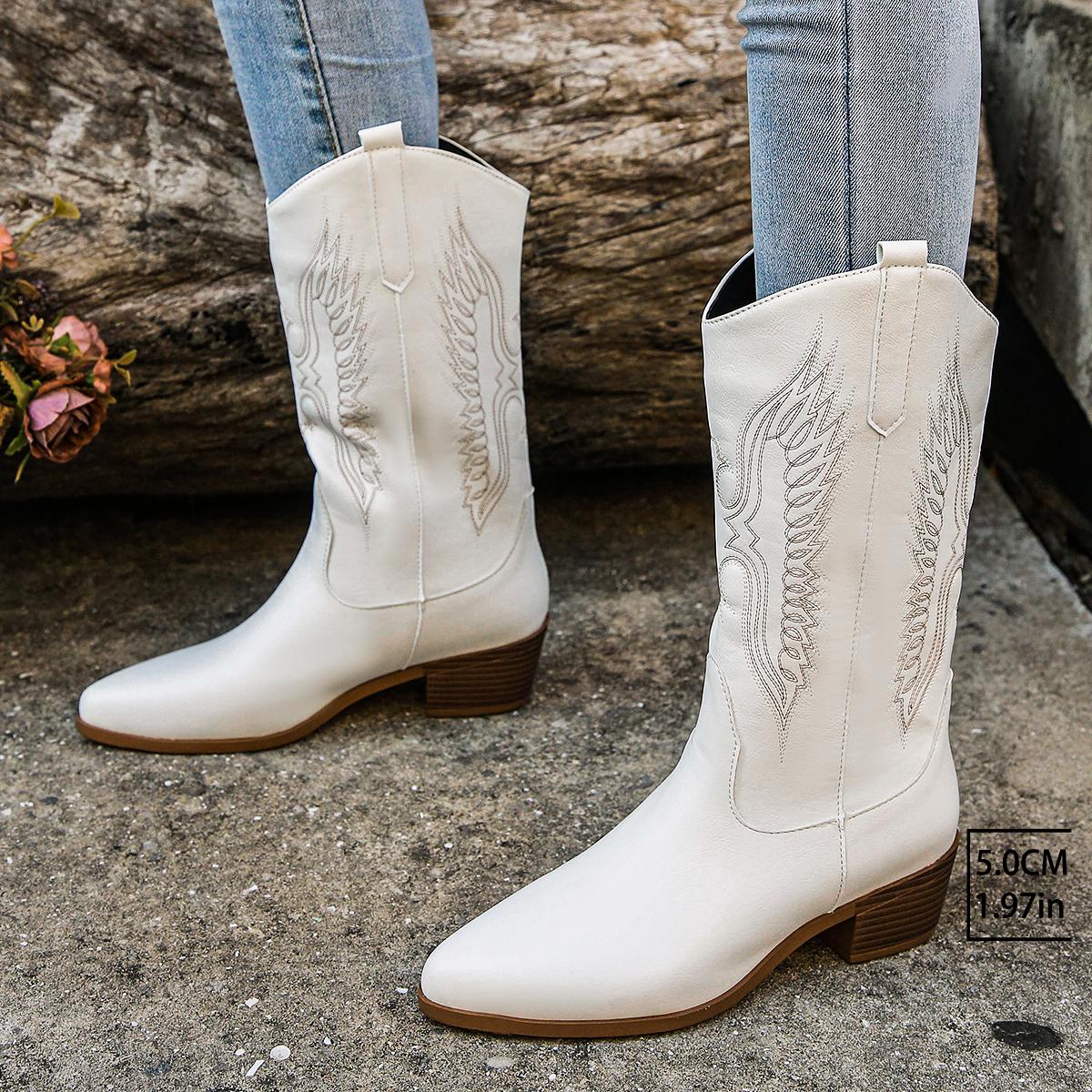 

Модные женские сапоги в стиле вестерн, осень-зима, модные ковбойские сапоги на толстом каблуке, женские ковбойские туфли в винтажном стиле для женщин в стиле кантри-вестерн 43 белый