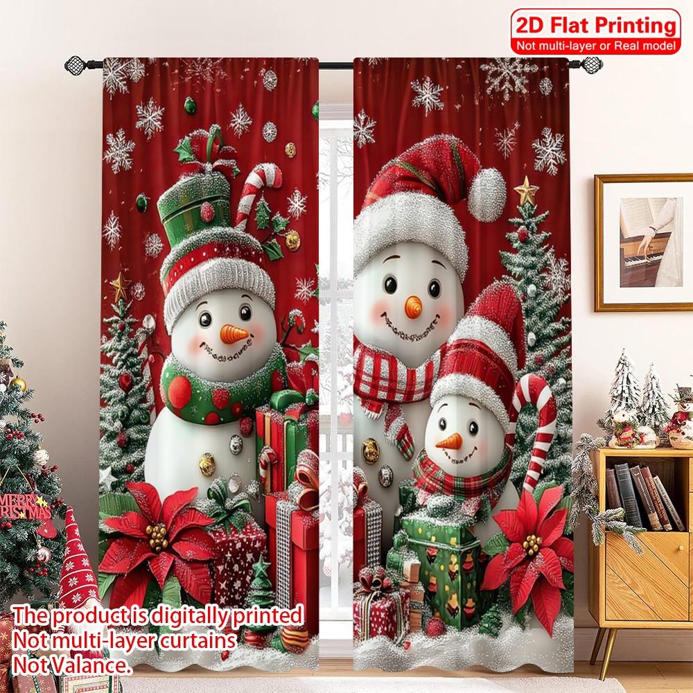 2D Flat Printing 2pcs Merry Christmas Curtains Snowman1 Machine Washable Polyester Without Electricity Birthday Party Use for