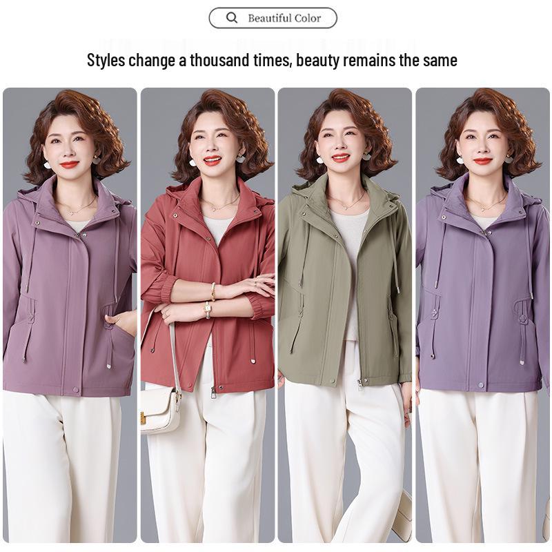 Stylish Hooded Windbreaker: Elegant Plus-Size Coat for Middle-Aged & Elderly Women, Perfect for Mother’s Day