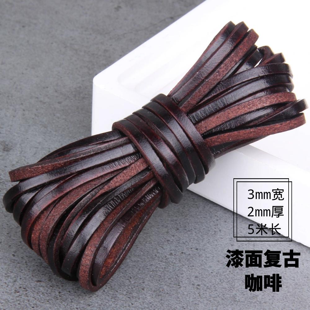 Diy Jewelry Material Handmade Beaded Accessories, Real Cowhide Strip 3Mm Wide First Layer Flat Leather Rope Bracelet Necklace Rope