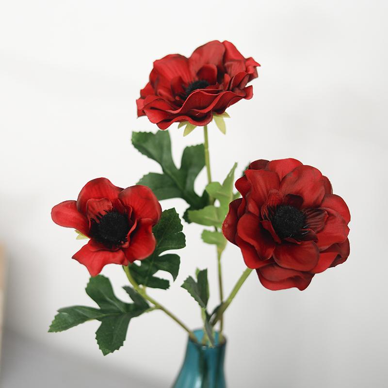New 3 Heads Anemone Fake Flowers Silk Poppy Artificial Flowers Party Wedding Decoration Christmas Home Decor Wreath Accessories