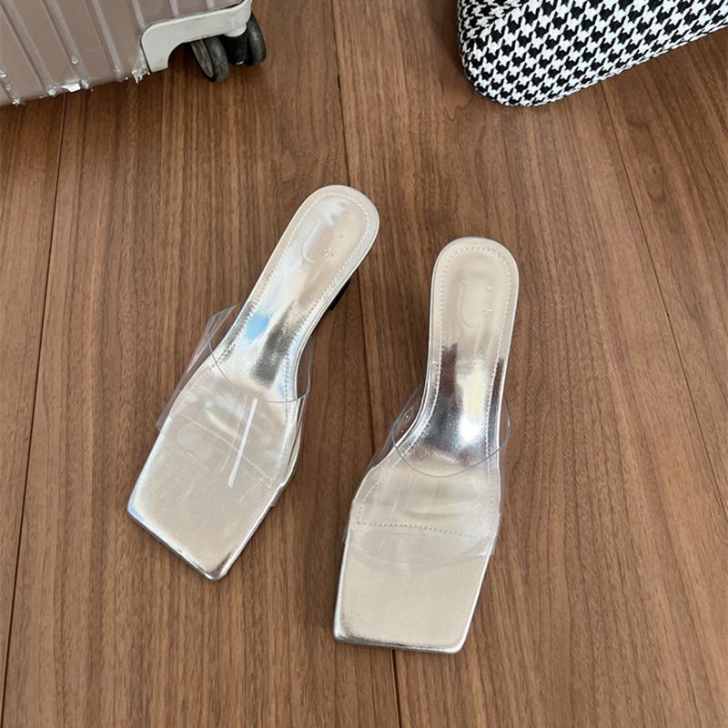 Pantoufles d'été de créateur pour femmes, chaussures élégantes en PVC transparent, sandales décontractées à talons hauts
