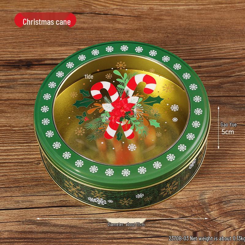 Christmas Transparent Round Tin Box for Cookies, Candy, and Chocolate Gifts