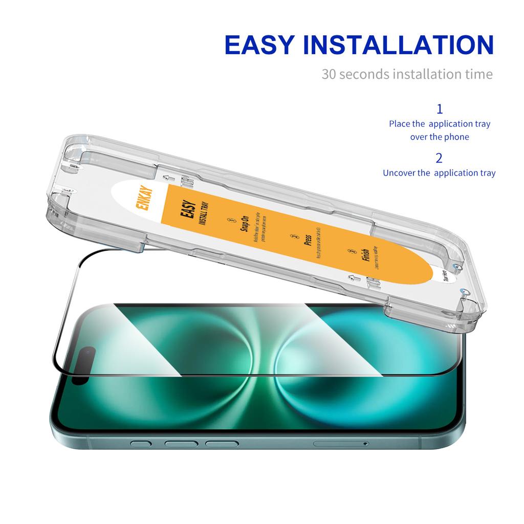 For iPhone 16 Plus HD Clear Film ENKAY HAT PRINCE Tempered Glass Screen Protector with Installation Tool