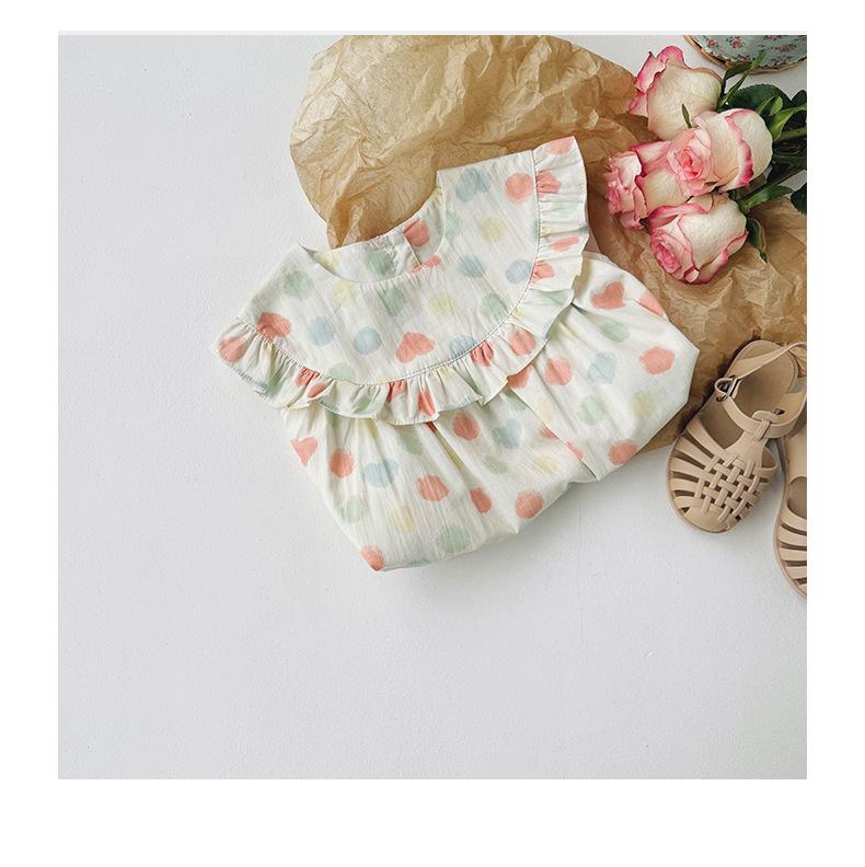2024 Summer New Children's Clothes Colorful Polka Dot Girl Dress Korean Ruffle Doll Collar Children's Skirt Sweet