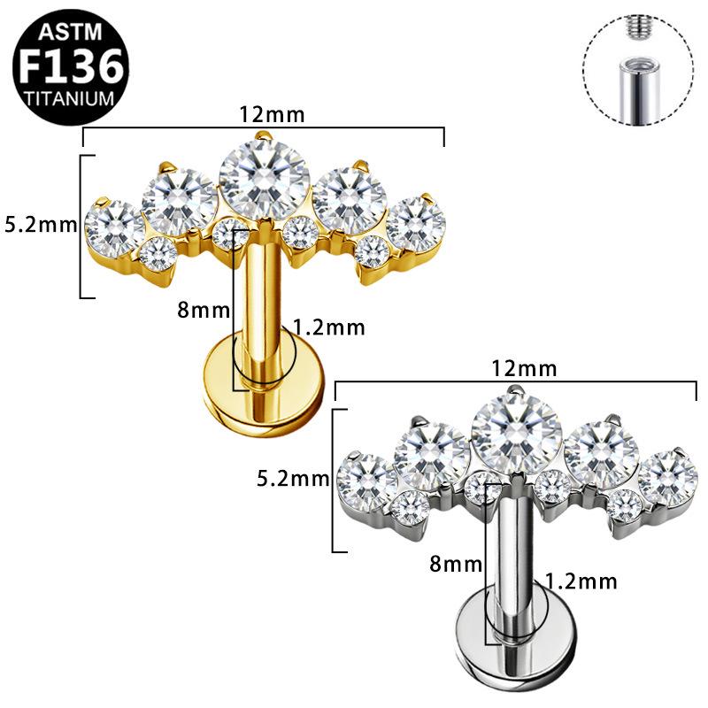 Titanium G23 Alloy Rhombus Zirconia Pierced Earring with Internal Thread