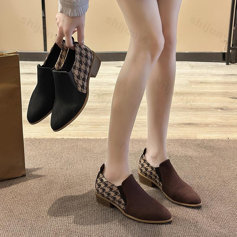 Fashion Women's Retro Pointed Head Low Top Casual Coarse Heel Shoes 2025 Autumn British Style Fashion Comfortable Versatile Single Shoes
