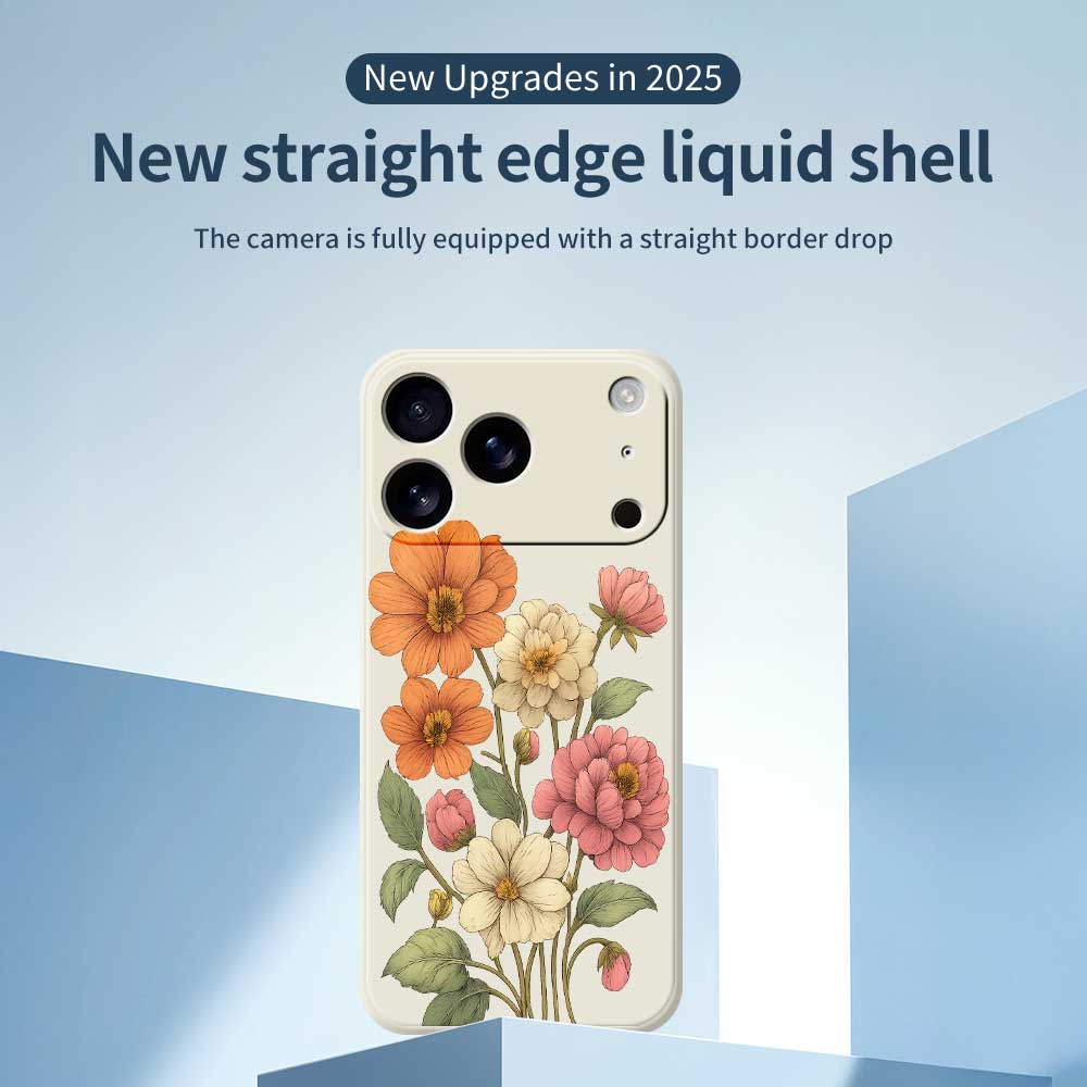 For iPhone 17 Pro Max Case Beautiful Flowers Pattern Printing Straight Edge TPU Phone Back Cover