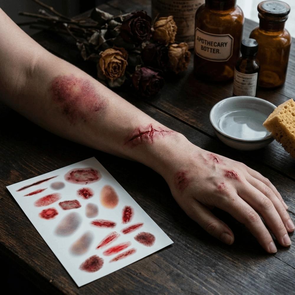 4Sheets Realistic Wound Bruising Tattoo Decals Waterproof Simulated Scar Tattoo Stickers Cosplay