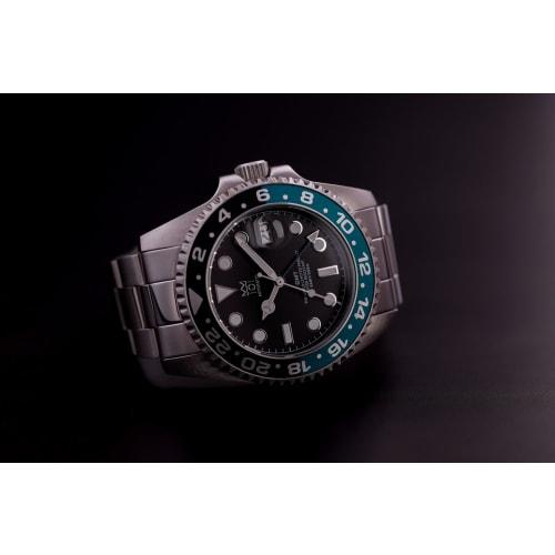 HYAKUICHI 101 No.14 Mechanical GMT Japanese Movement World Time Aqua X Black Hack Function