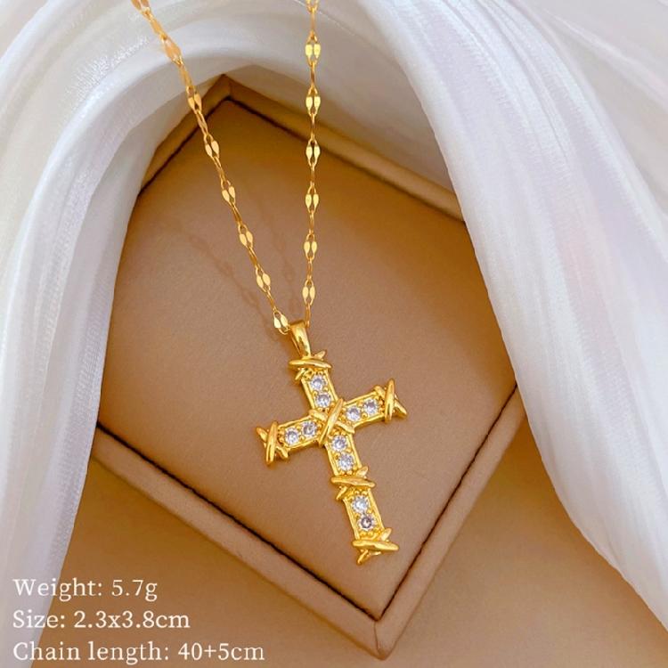 Contemporary Crucifix Shaped Necklace Crystal Embellishments Hypoallergenically Titanium Alloy Jewelry Gift