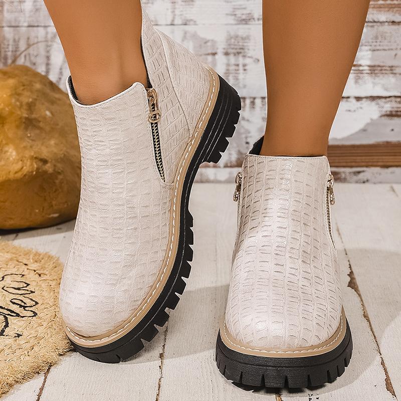 Pu Leather Ankle Boots for Women Double Zipper Up Fashion Boots Woman 2025 Spring Autumn Non Slip Platform Booties Female