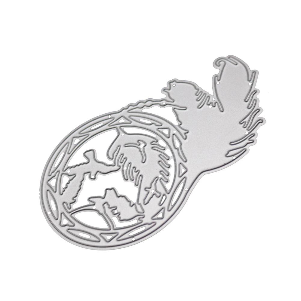 Bird Feather Circular Frame Metal Silvery Stencil Embossing Cutting Dies For Diy Scrapbooking Paper Album Cards Making