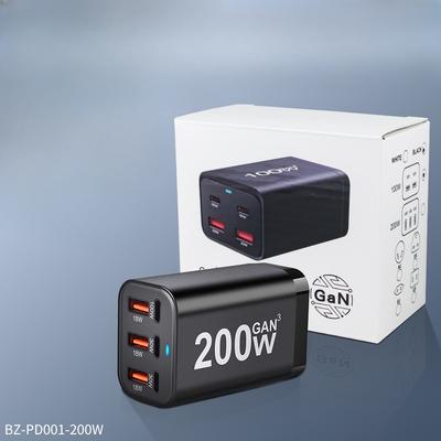 200W Galliumnitrid PD-Ladegerät Multifunktionale 3A3C Desktop-Ladestation US-, Europa-, UK- und Australien-zertifiziertes Netzteil