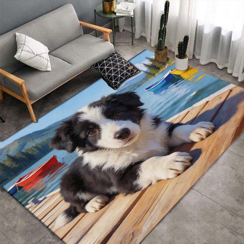 Summer Border Collie Area Rug, Cute Puppy Floor Mat