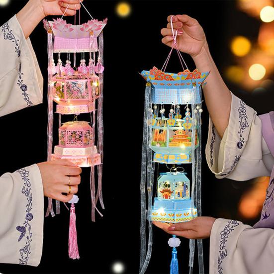Spring Festival DIY Lantern Kit Chinese Traditional Handheld Lucky Lantern with Tassel And Ribbon Decor for Lunar New Year Wedding Birthday Decoration