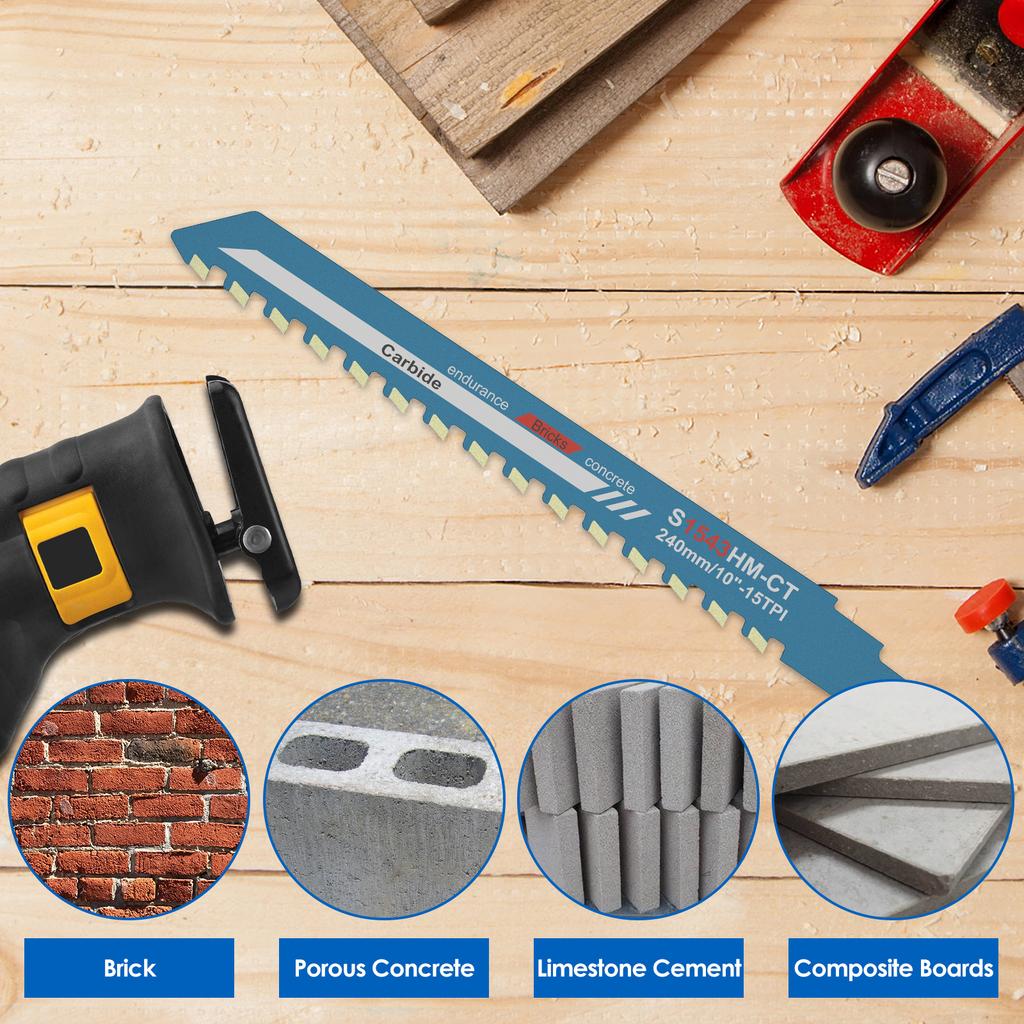 1/2 Pcs Reciprocating Saw Blade Cemented Carbide Cutting Concrete Saw Blades Alloy Steel 240 mm Cutting Tools for Cement Stone