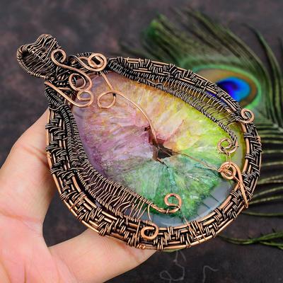 Natural Rainbow Solar Quartz Gemstone Copper Wire Wrap Gift Pendant 4.26 A6k33