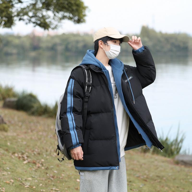 Fake Two-piece Cotton Clothes Men's 2025 Winter New Couple Hooded Cotton-padded Clothes Korean Thermal Jacket Men