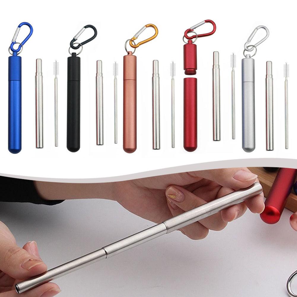 Collapsible Straw Set with Silicone Tips and Carabiner Hook