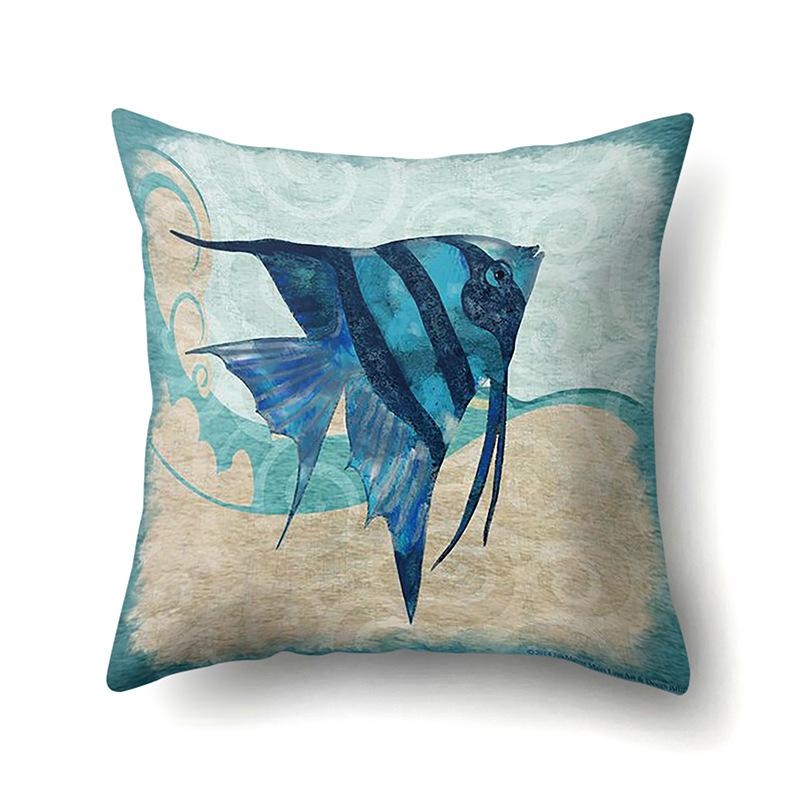 Polyester Pillowcase Peach Leather Velvet Cushion Cover Marine Life Seahorse Octopus Printed Pillowcase Car Cushion