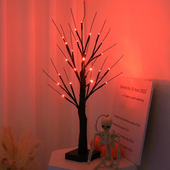 Halloween Decorative Lights Tabletop Artificial Tree Decor Timer Mode Battery Operated Birch Tree Table Centerpiece LED Lamp