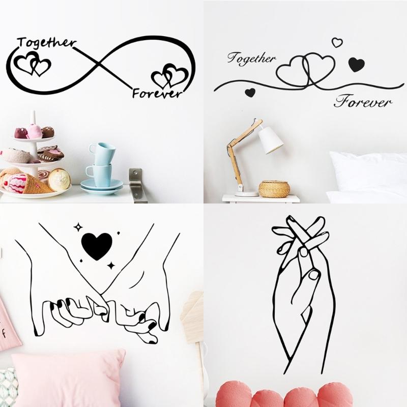 Valentines Day Wall Sticker Adhesive Black Holding Hand Heart PVC Decal Home Decors Creative Wall Art Murals Accessory