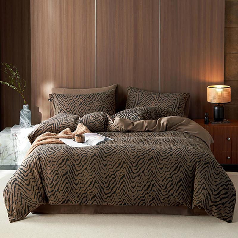 Egytian Cotton Chevron Bronze Fluid Bedding Set Fitted Sheet DUVET COVER PILLOW CASE Europe Double Full King Size Bed Linen Set