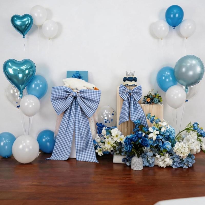Elegant Checkered Bowknot Decoration Ideal For Female Birthday Party Lovely Butterfly Knots Ornament