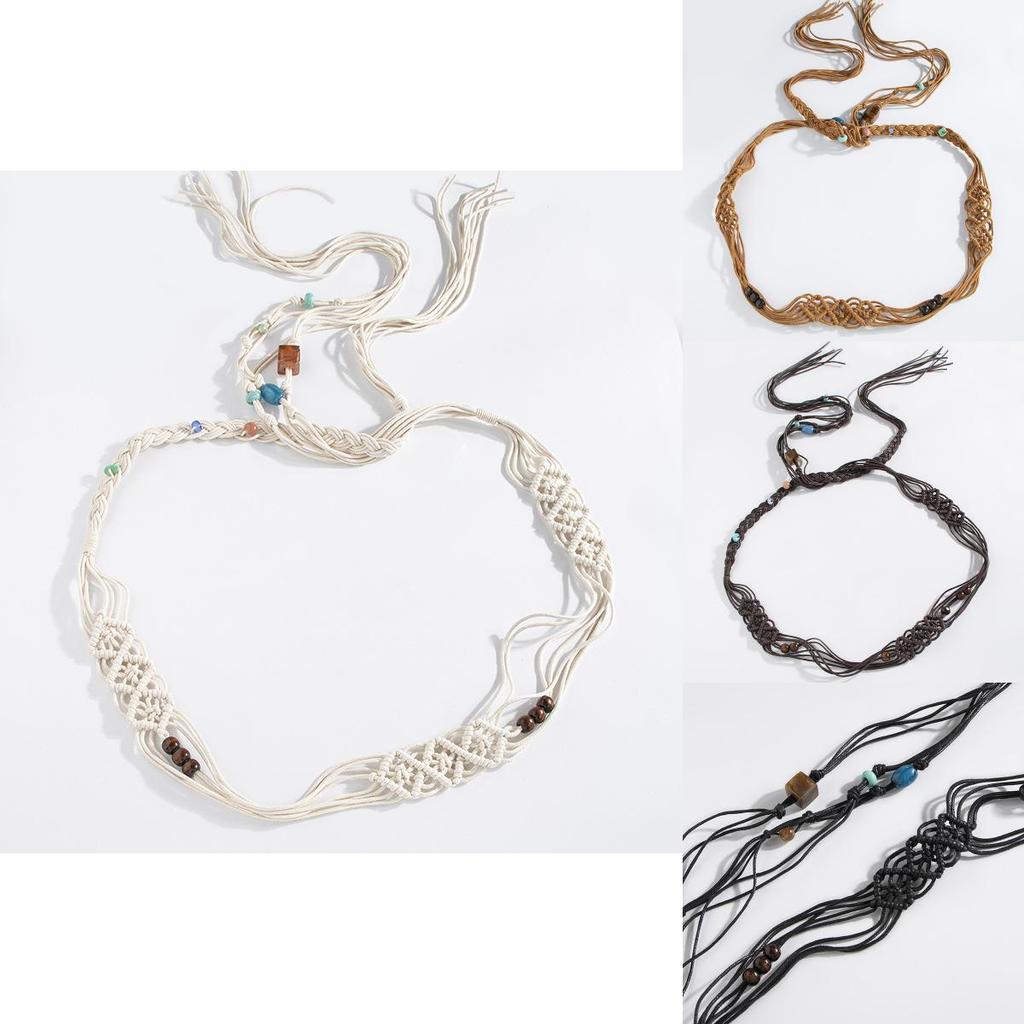 Bohemian Resin Beaded Waist Belt With Handwoven Tie Closure For Ethnic Festival Outfits